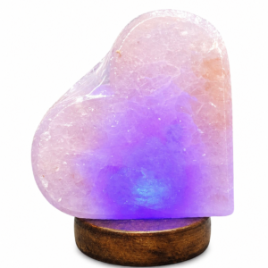 Hand-Carved Heart Shape Himalayan Salt Lamp – Color Changing LED & Wood Base