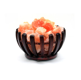 Premium Himalayan Salt Ember Bowl – Hand-Carved Wooden Basket with Chunks
