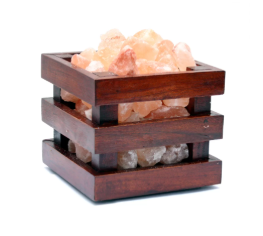 Geometric Himalayan Salt Cage Lamp – Square Wooden Craft Basket with Natural Pink