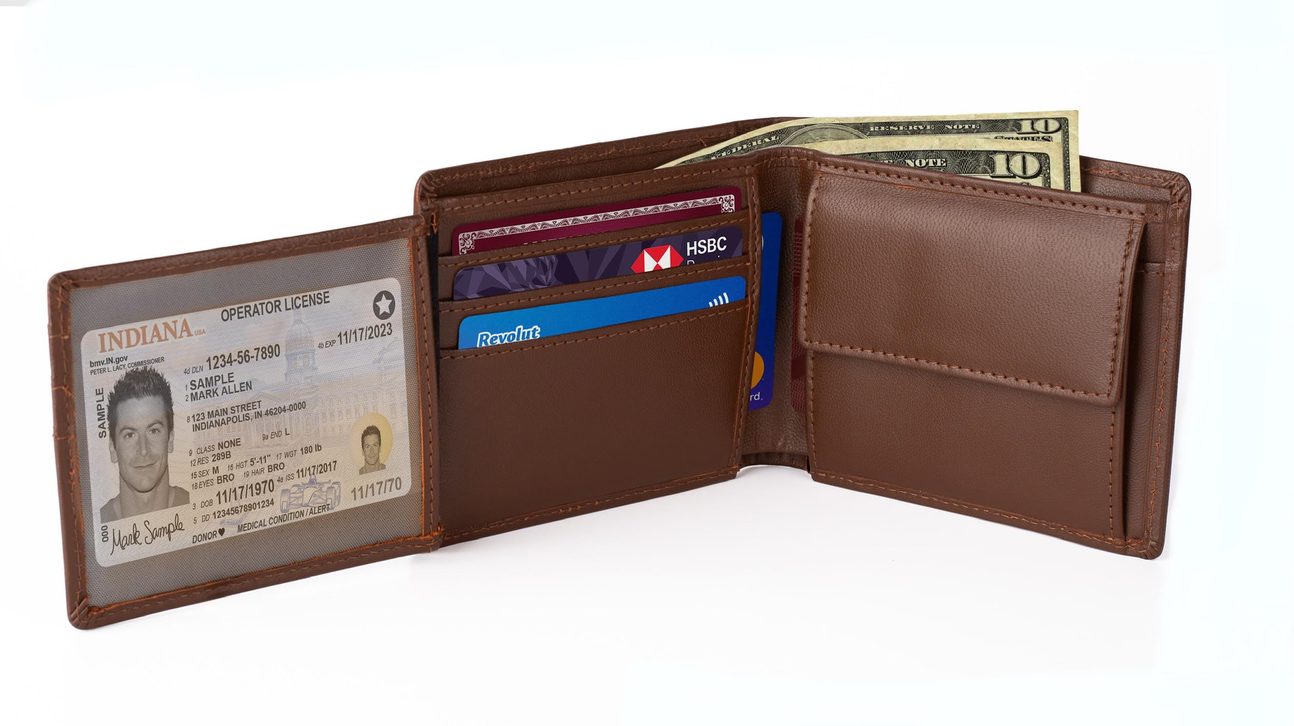 Premium Genuine Leather Men's Trifold Wallet β Classic Brown - Image 2