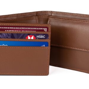 Premium Genuine Leather Men's Trifold Wallet – Classic Brown
