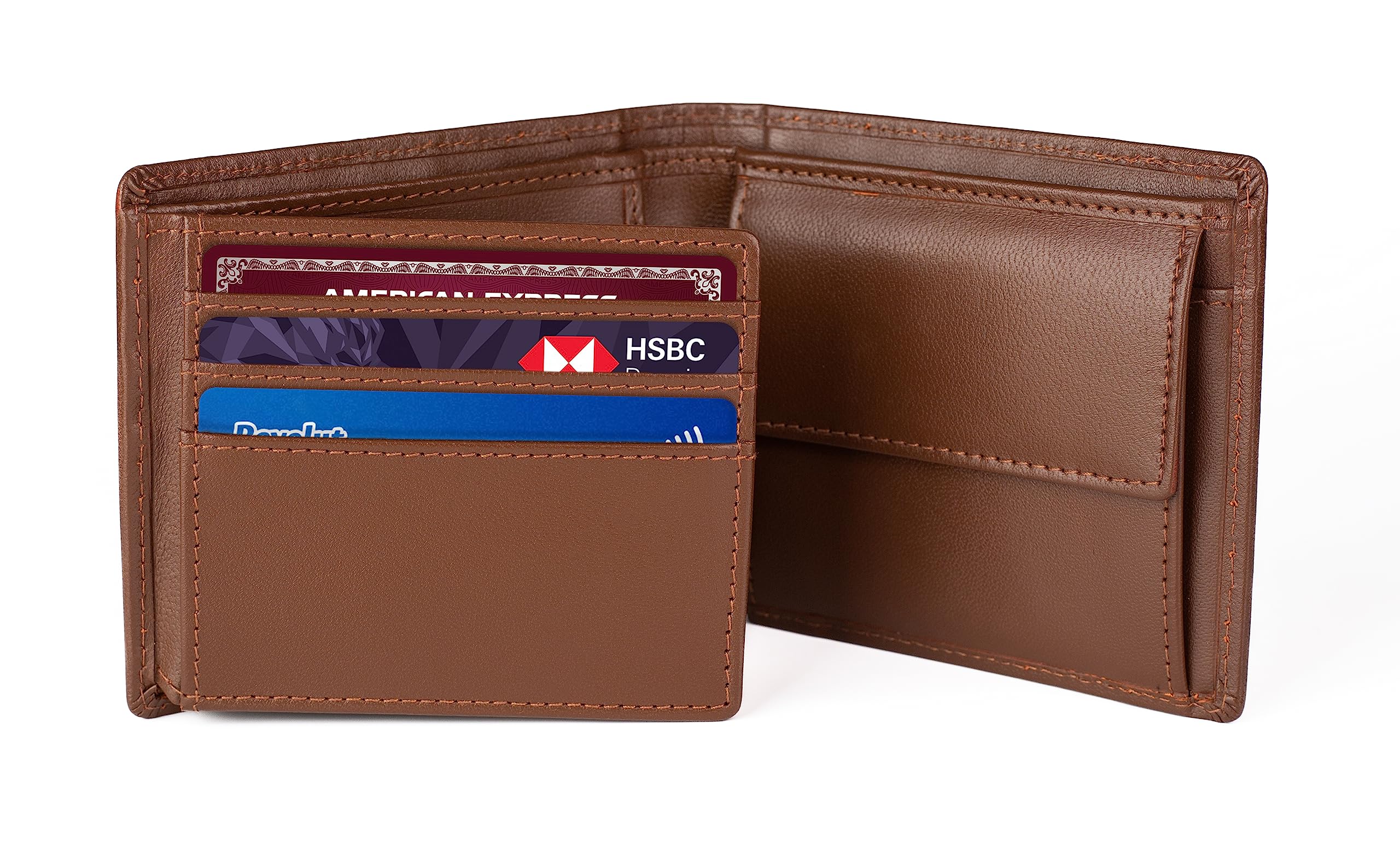 Premium Genuine Leather Men's Trifold Wallet β Classic Brown